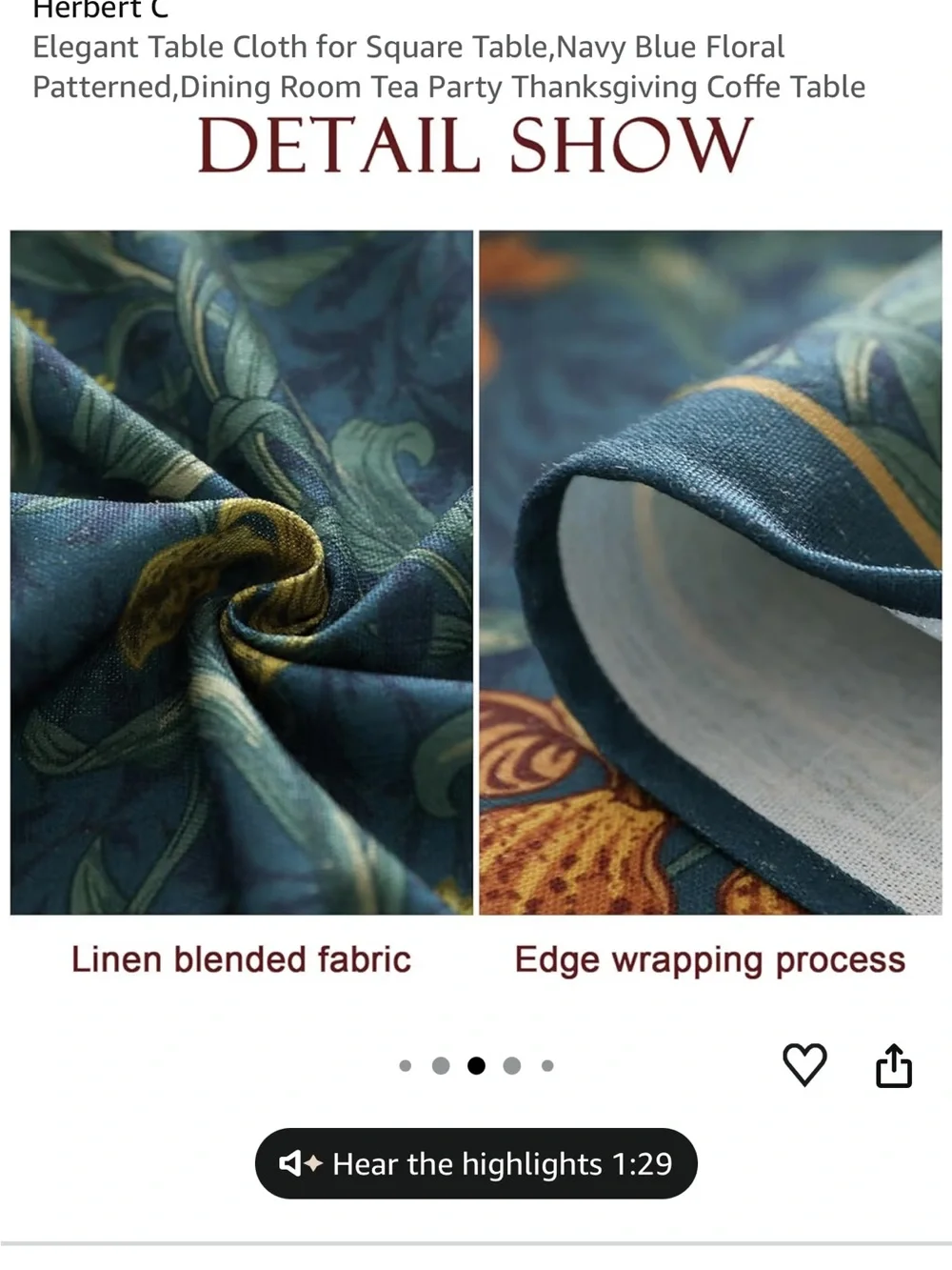 Floral Jacquard Tablecloth in Navy Blue with Gold and Rust Accents